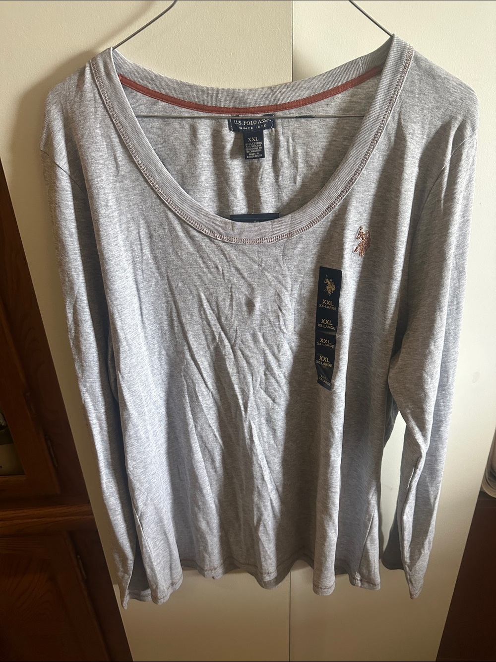 U.S. Polo Assn. Light Gray Long Sleeve Scoop Neck Tee